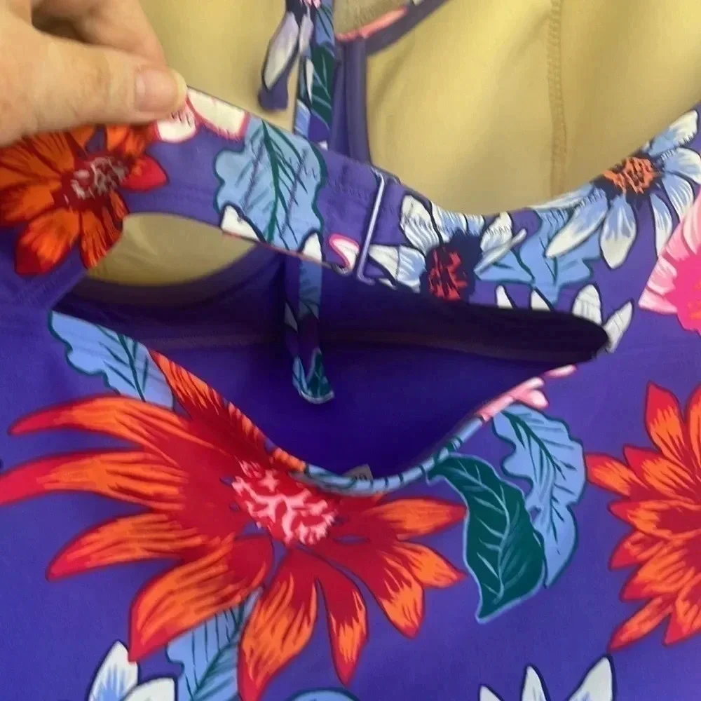 Old Navy Purple‎ Floral Halter Tankini Swim Top